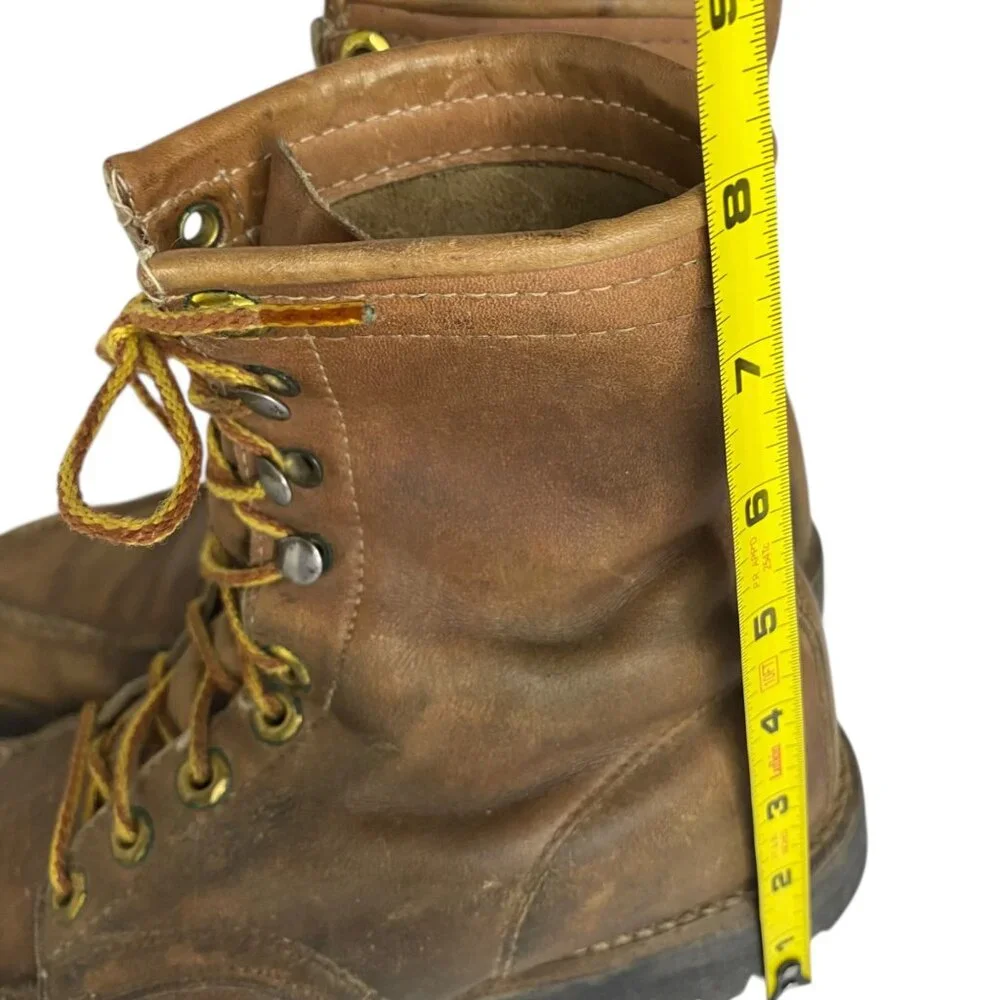 Vintage Herman Leather Work Boots Brown Lace-Up Men‎ Vibram Lug Sole 7-7.5 USA